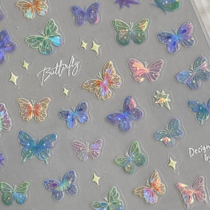 Fashion Delicate Butterfly Wing Streamer Laser Stickers Advanced Embossed Nail Art Stickers Colorful Butterfly Fairy Stickers