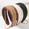 Sommerstroh-Geflecht-Haarband Böhmischer Raffia-Textur-Haarreif Lederbesatz-Haarband Lässiger Urlaubs-Haarschmuck Reiseaccessoire
