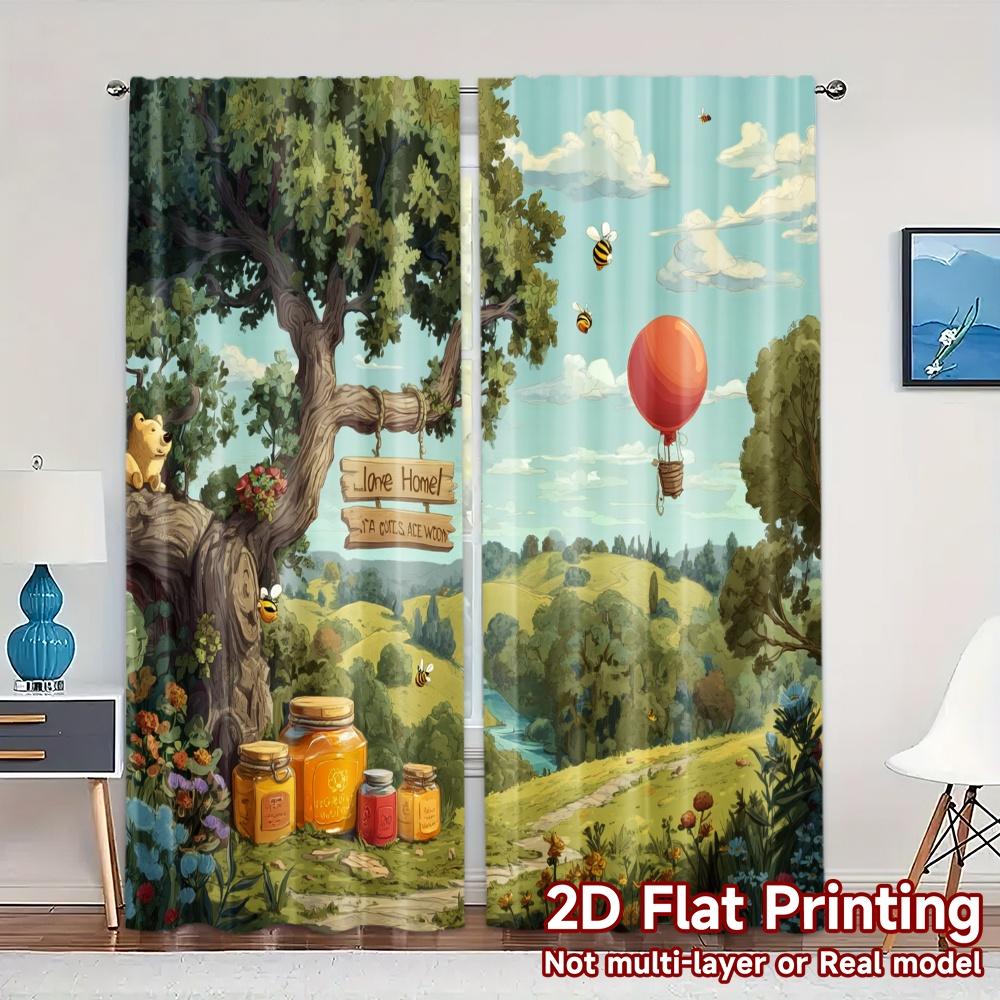 

Set Of 2 Flat Printing Curtains Without Rod Honeyhaven Chic Creative Versatile Fabric Decorations Suitable Curtain Made Polyester W100*H70(CM)-Grommet top&2PCS