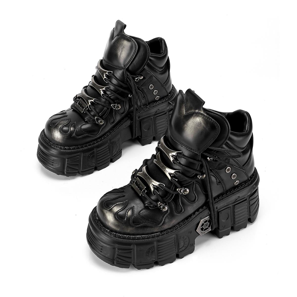 

Popular Slip-On Motorcycle Style Layered Wear-Resistant Retro Spanish Short Boots Dark Metal Punk for Men and Women 43