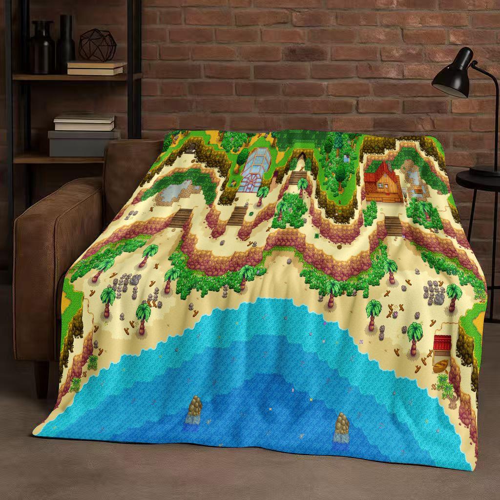 3D Retro Stardew Valley Farm Map Pixel Game Flannel Blanket,Ultra Soft Warm Plush Throw for Home Bedroom Bed Sofa Cover Kid Gift