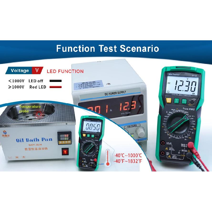 Xin Tester Digital Multimeter XT-01 Set Auto Ranging Voltmeter T-RMS 6000 Counts AC DC Volt Amp Ohm Capacitor Temperature Tester