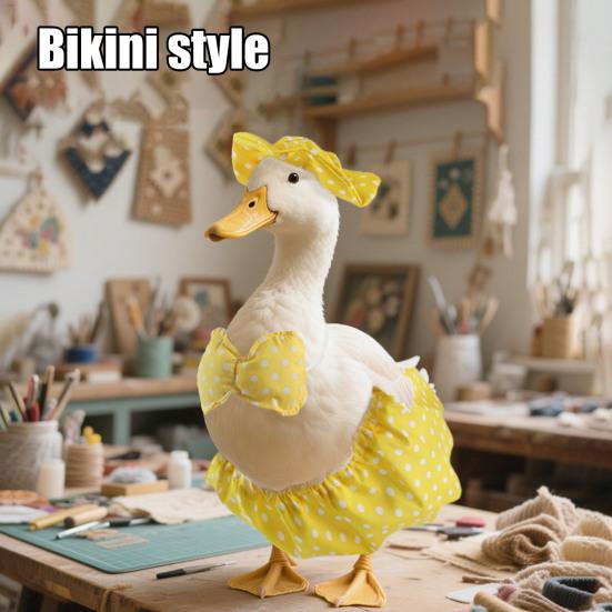 Summer Porch Goose Bikini Clothes Yellow Polka Dot Hawaiian Goose Outfit for 23"/17" Lawn Goose Statue Goose Costume for Outdoor Garden Yard Decor