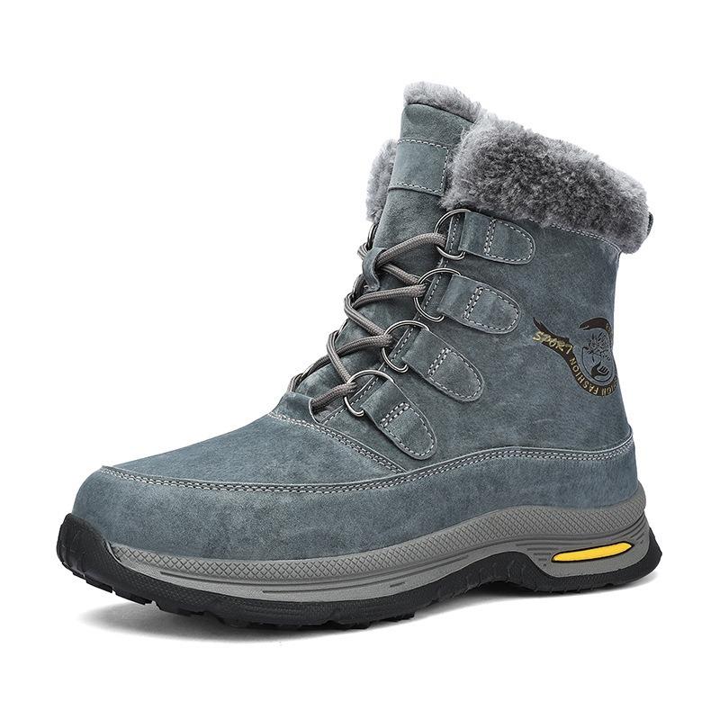 Men's Snow Boots with Plush Insulation, Warm and Thick Soles, Outdoor Men's Shoes, High Top Boots, Cotton Shoes