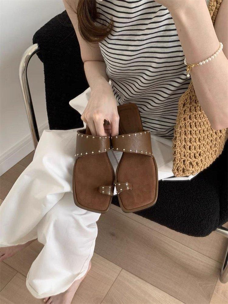 

[youshilai] Set of toe beach cool slippers summer new slope heel seaside vacation Roman one-word slippers 40