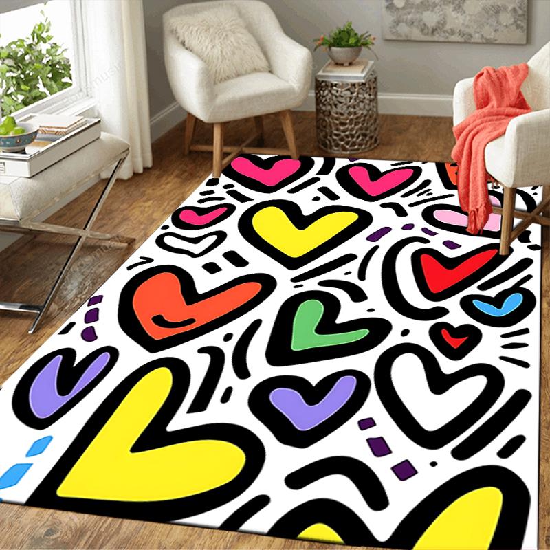 1Pc Colorful Heart Rug, Office Carpet Indoor Outdoor Doormat, Non-Slip, Comfortable, Living, Christmas Halloween, Xmas Gift G1115
