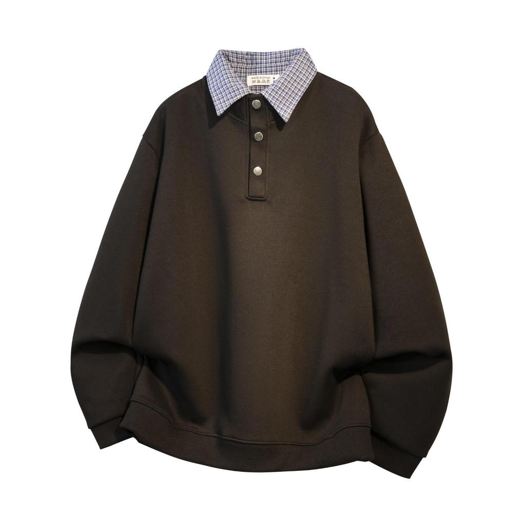 Men's Two-in-One Patchwork Color Block Hoodie, 2025 Spring/Autumn Trend, Loose Long Sleeve Plaid T-Shirt