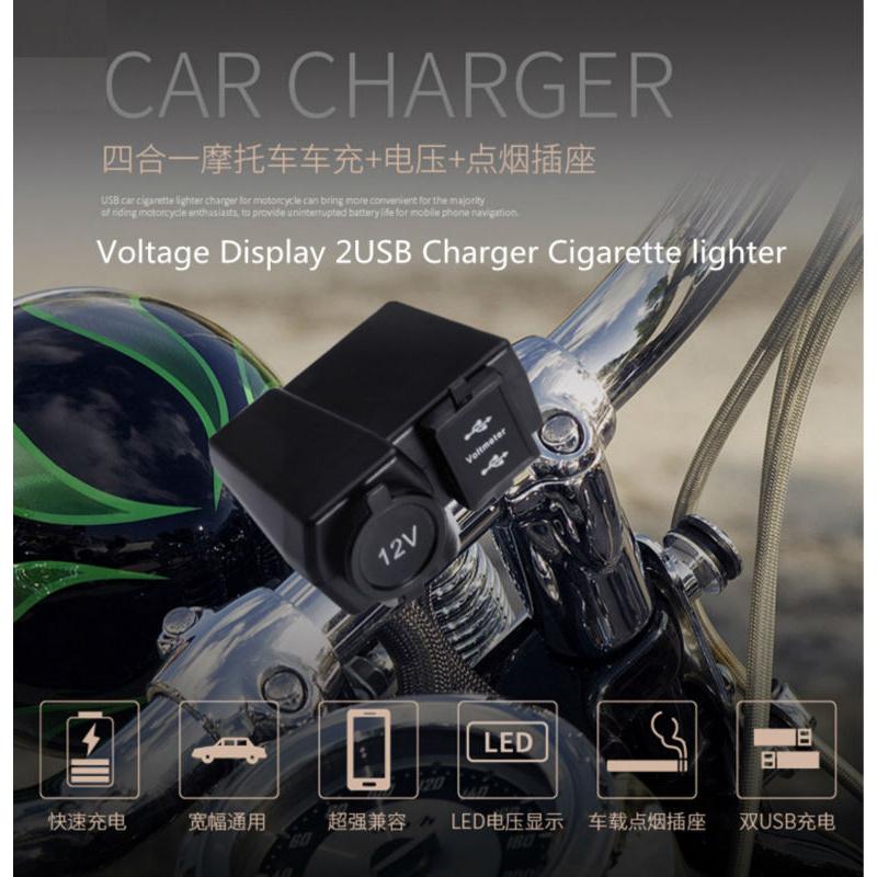 Dc12/24V Motorcycle Atv Cigarette Lighter Socket 2Usb 3.1A Charger Led Voltmeter