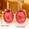 Big Oval Stone Rose Red Crystal Zircon Dangle Earrings for Women Vintage Gold Color Long Hook Drop Earring Wedding Jewelry Gifts