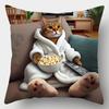 1Pc Funny Cat In Bathrobe Print Throw Pillow Cover, 2D Double-Sided Polyester Cushion Case, Cozy Lazy Cat Home Decor Pillow, Gif