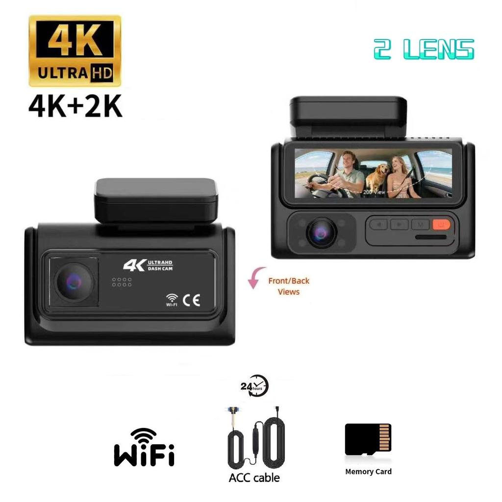 4K 2/3-Lens Dash Cam, WiFi, Night Vision, Phone Sync, 24-Hour Parking Monitor