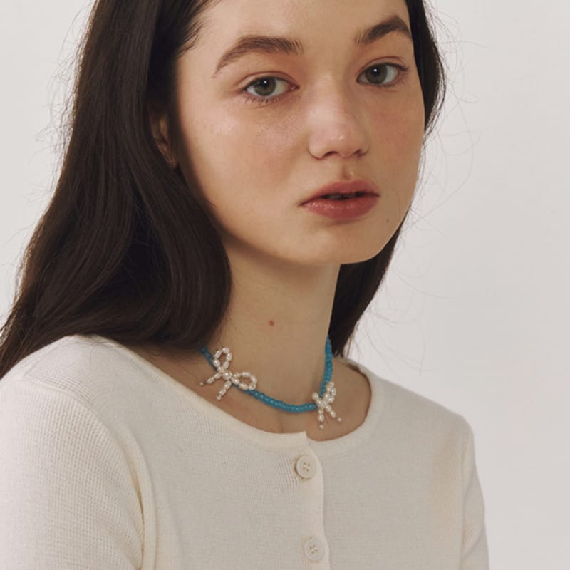 

OVT-U [925 SILVER] Pearl Ribbon Necklace Pink