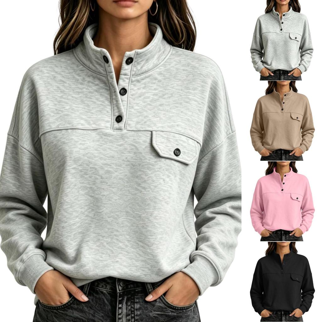 Women's Long Sleeve Crewneck Pocket Sweatshirt Casual Pullover for Everyday Wear