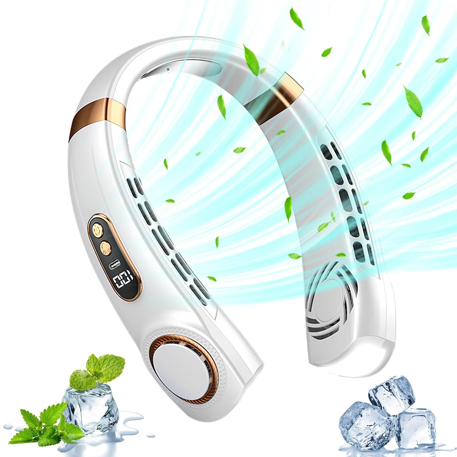 

Портативный вентилятор с шейным ободом, подвесной вентилятор для шеи, бесшумный цифровой дисплей, мини-электрический вентилятор, воздушный охладитель, перезаряжаемые через USB бесшумные портативные вентиляторы белый