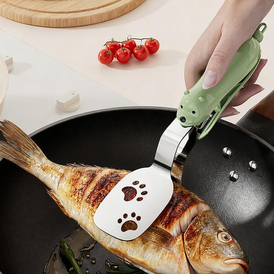 2-In-1 Stainless Steel Spatula Tongs Non-Slip Flipper And Food Turner for Pancake Fish Steak Kitchen Cooking Gadgets