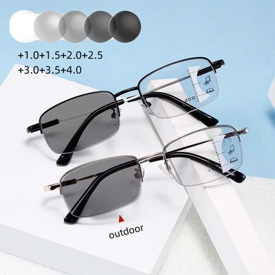 Photochromic Reading Eyeglasses for Men Progressive Multi Focal Distance Dual Use Anti Blue Light Presbyopia Eyewear +10 To +40 +1.0 +4.0