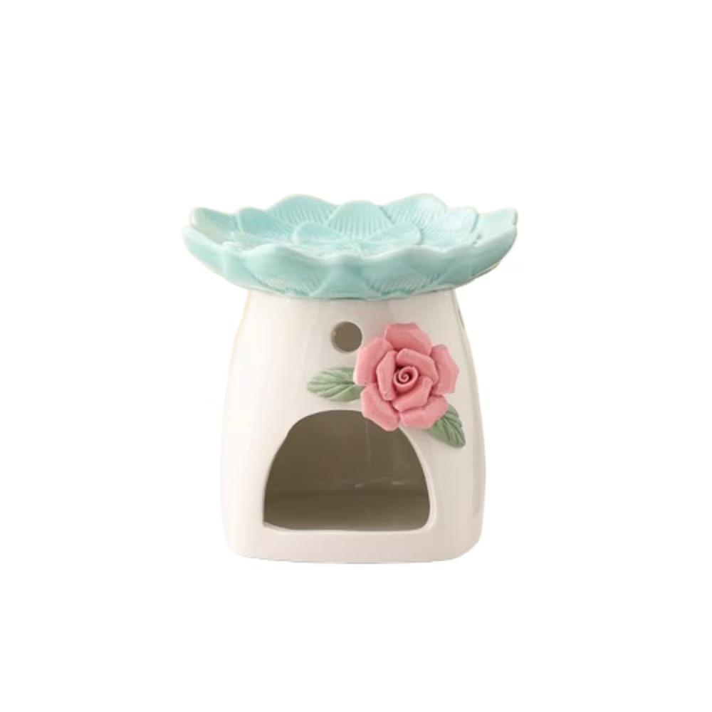 3D Rose Lotus Ceramic Oil Burner, Tealight Essential Oil Warmer. Elegant Home Decor for Bedroom, Yoga, Spa & a Unique Gift