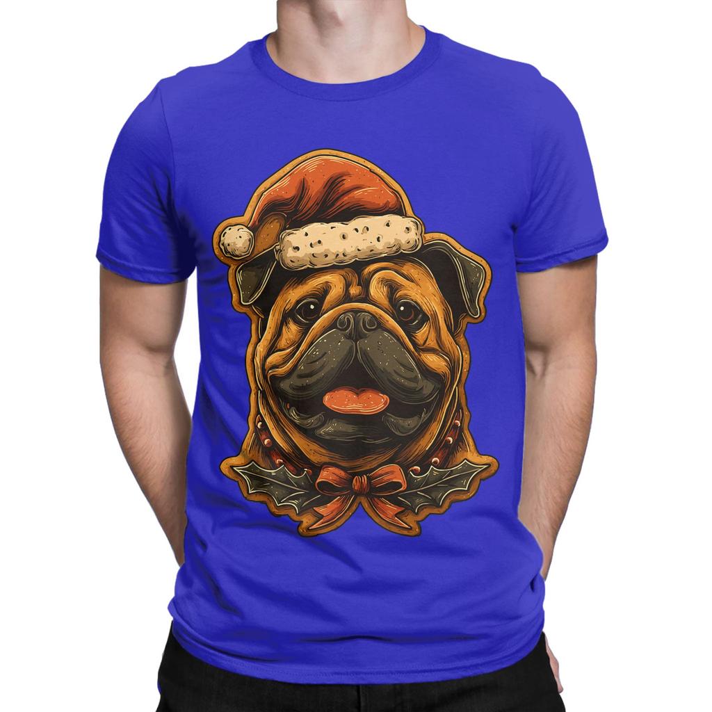 Streetwear T Shirt Summer Christmas British Bulldog with Santa Hat T-Shirts  Cotton Tshirt for Male Short Sleeve Top Tees