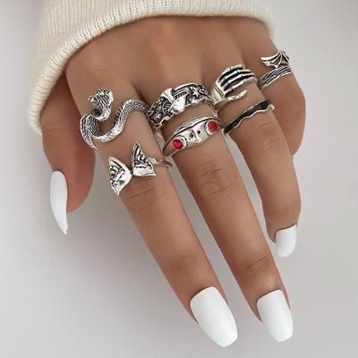 Witch Divination Horror Rings Snake Wings Silver Vintage Mushroom Rings 6 Piece Set Frog Red Eyes Embrace High Quality Gift Hundred Jewellery