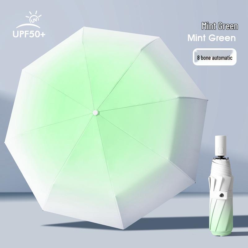 12-Rib Automatic Folding Gradient Sun & Rain Umbrella, Black Glue Anti-UV Protection