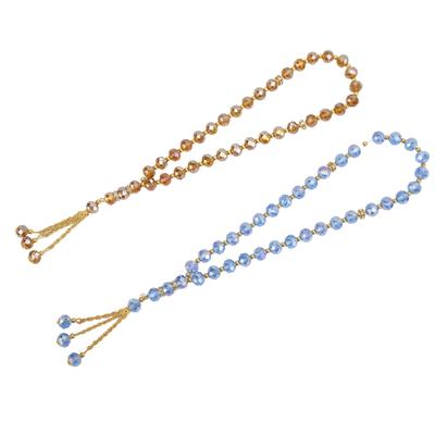 2pcs Prayer Beads Mini Blue Champagne Color 33 Beads Muslim Tasbih with Sapcer Beads for Daily