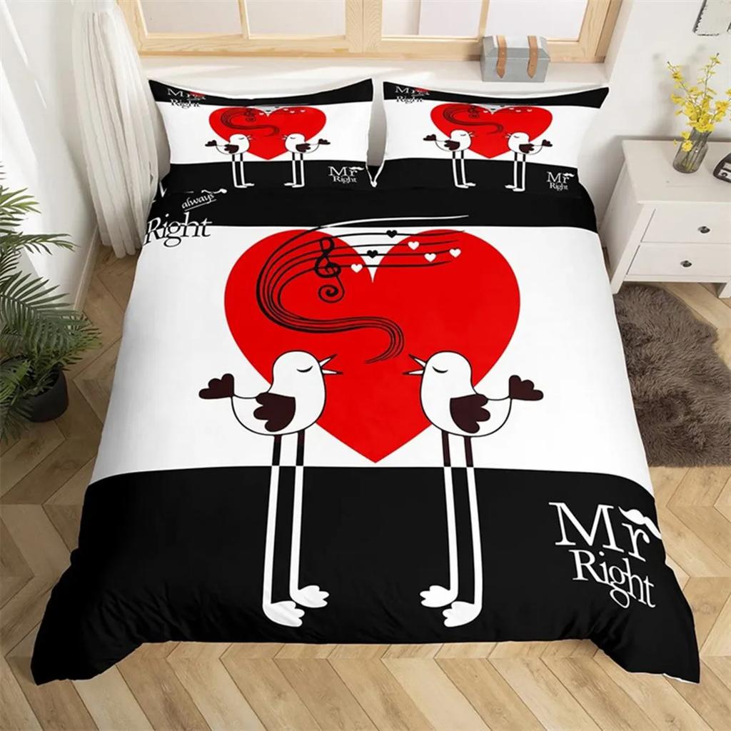 Couple Romantic Wedding Mr And Mrs Duvet Cover Microfiber Funny Quotes Love Heart Happiness Love Birds For Valentine'S Day Adult