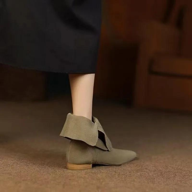Flat Suede Short Boots 2024 New Autumn/winter Korean Version Chelsea Pointed Bow Fashion Boots for Women