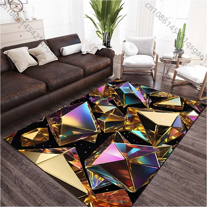 Tappeto Stampato Poligonale Dorato 3D per Soggiorno Camera da Letto Comodino Bagno Tappetino per Pavimento Tappeto da Area Tappetino per Divano Decorazione per la Casa Regalo di Lusso