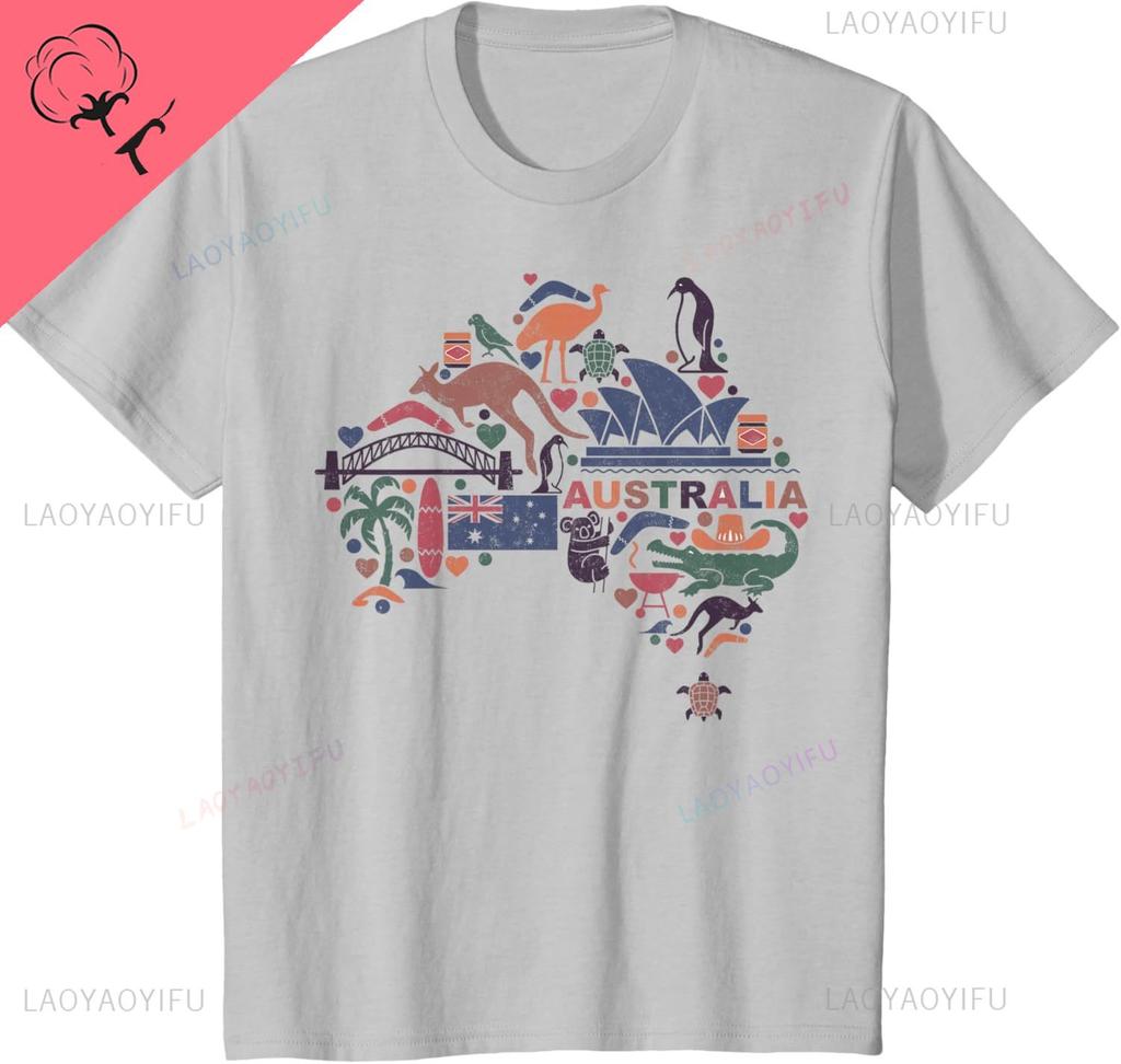 Travel Australia Map Sydney Australian Vacation Souvenir Cotton Tee Casual Streetwear Vintage Clothes Camiseta Hombre