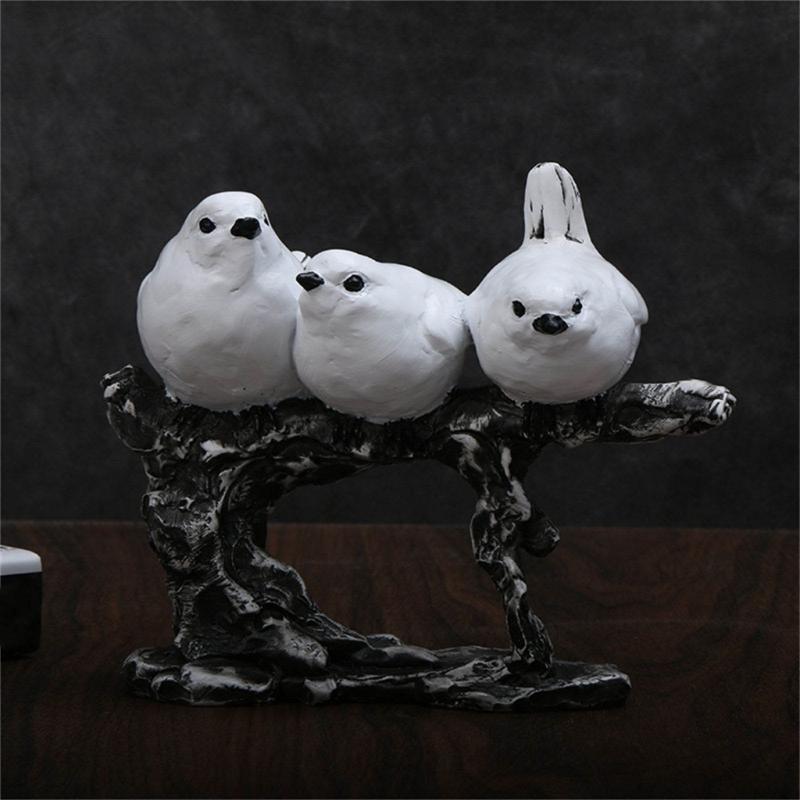 Animal Statue Modern Sculpture for Home Office Desk Decor Resin Birds Figurine Gifts Decorative Birds on Branch Statue