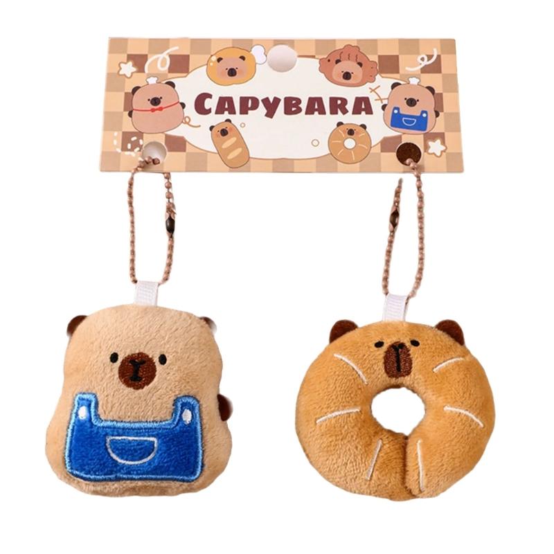 2Pcs Adorable Capybara Bread Keychain Plush Charm For Bags Backpacks Gifts Keyring Bag Accessory Key Holder For Handbag