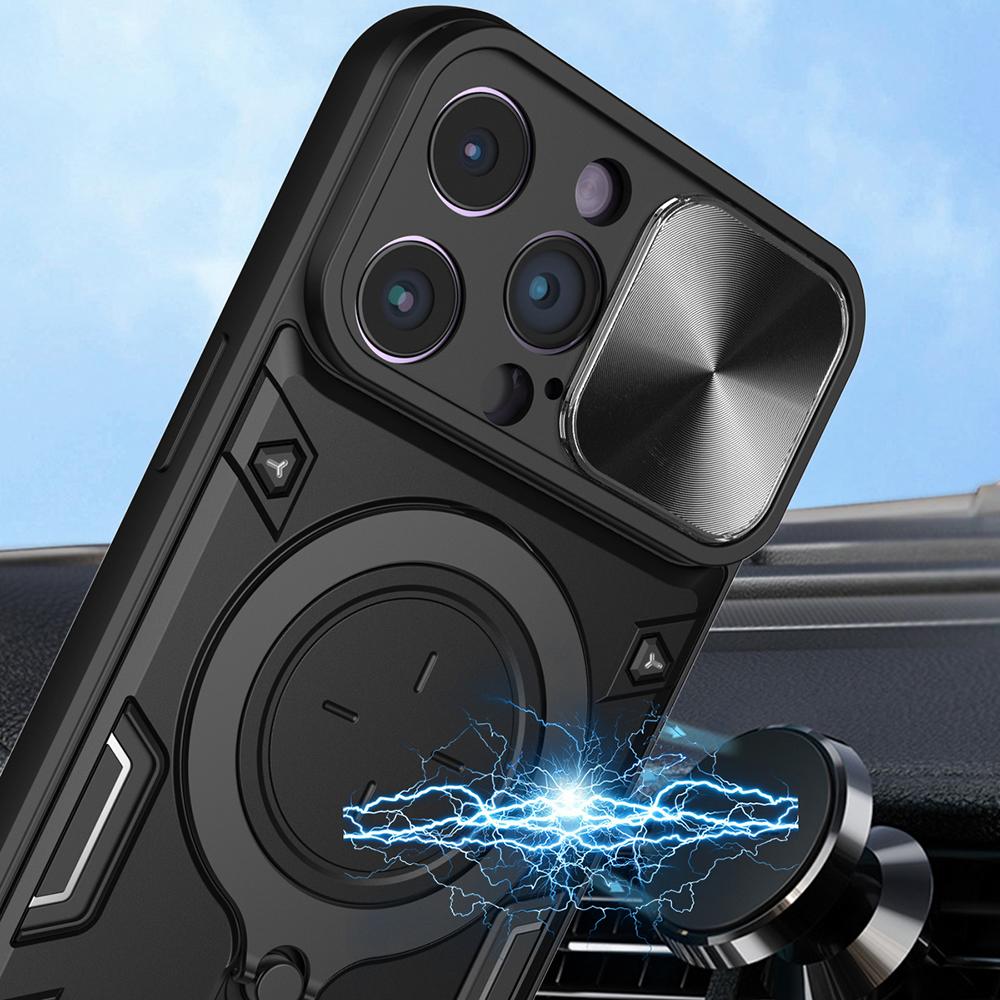For iPhone 11 Pro Rotatable Kickstand Protective Cover PC+TPU Phone Case with Slide Camera Lid