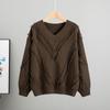 Loose Knitted V-neck Lazy Fringed Sweater Women's 2025 Autumn New Fashion Foreign Style Inner Top