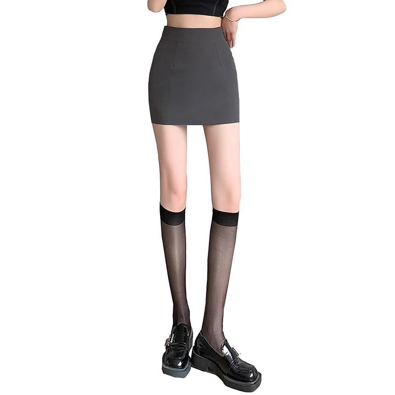 High Waist Grey A-Line Midi Skirt for Women - Petite Fit, Bodycon Style, Summer Wear, Anti-Exposure Design