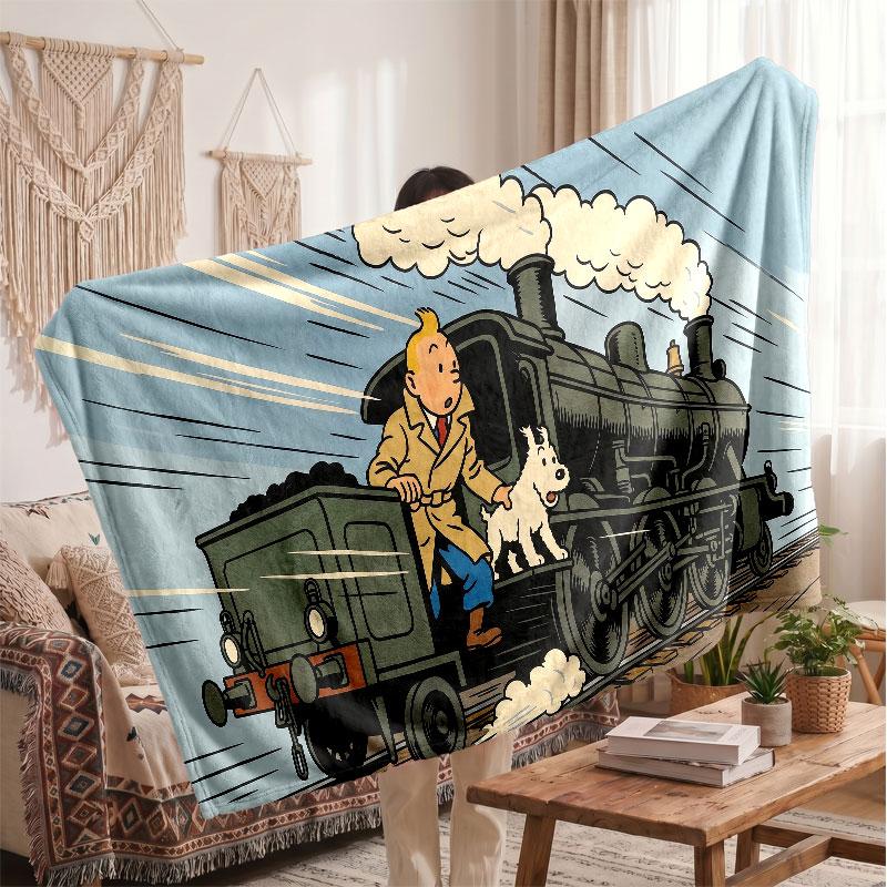 Warm Flannel BlanketTintin Soft Cozy Throw Blanket for Bedroom Couch