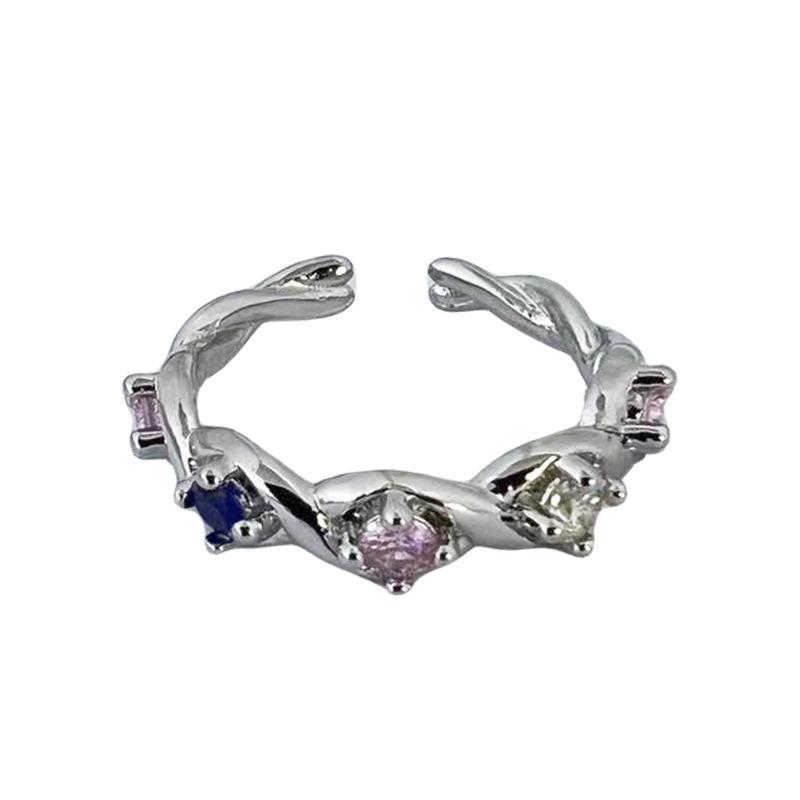 Flower Dopamine Colored Zir*****Pen Ring Stacked High Sense Niche Cold Wind Personality Ring Woman