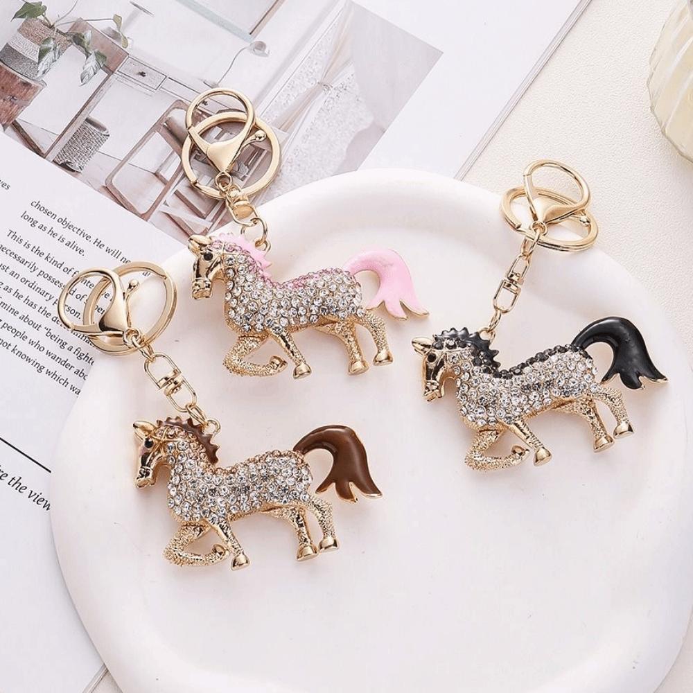 Sparkling Rhinestones Horse Pendant Keychain Colorful HandBag Pendant Animal Key Ring  Lover Friend