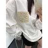 2025 New Arrival: European-Style White Long-Sleeve Women's T-Shirt, Mid-Length Loose Fit, Pure Cotton Base Layer for Autumn/Winter