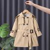 Giacca a Vento da Ragazza Primavera Bambini Media Lunghezza Tinta Unita Vita Bavero Moda Cappotto Stile Britannico