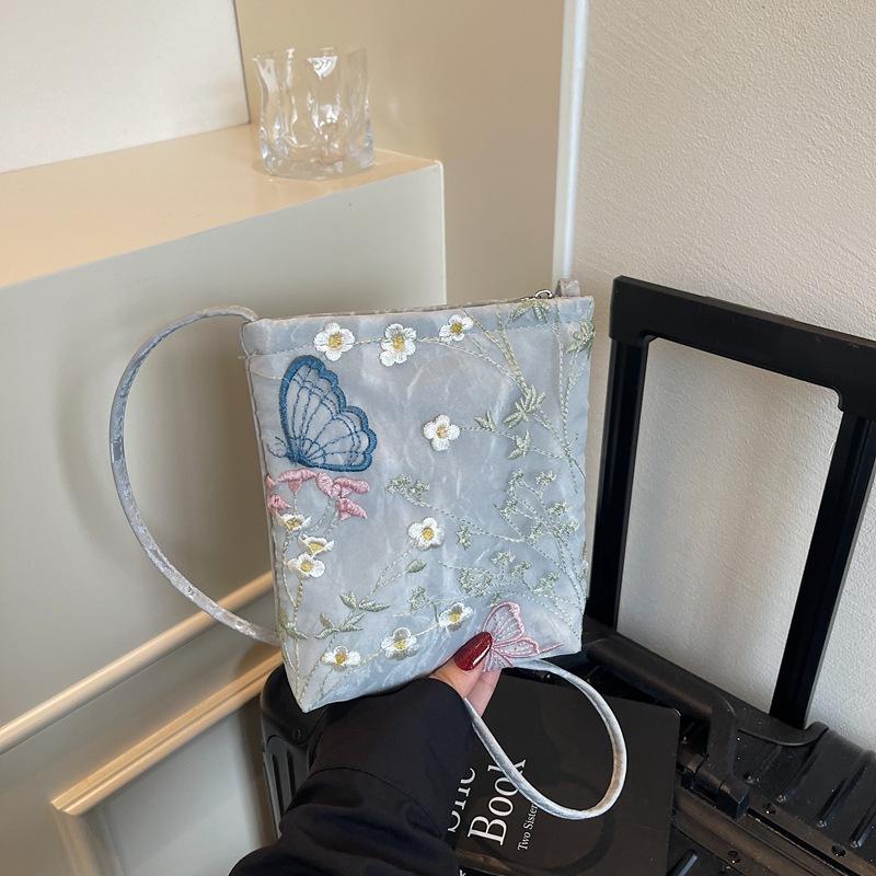 

Сумка большой вместимости женская новая текстурная вышивка для поездок на работу сумка для мобильного телефона через плечо серебряный