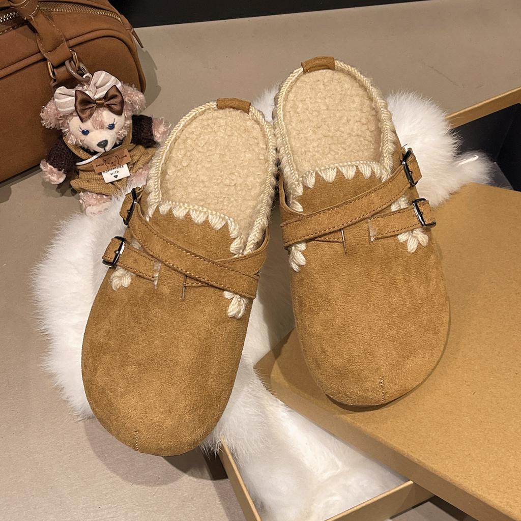 Super fire embroidered bottom Birkenstocks women's autumn and winter new bag head half slippers, wearing versatile cotton slippers
