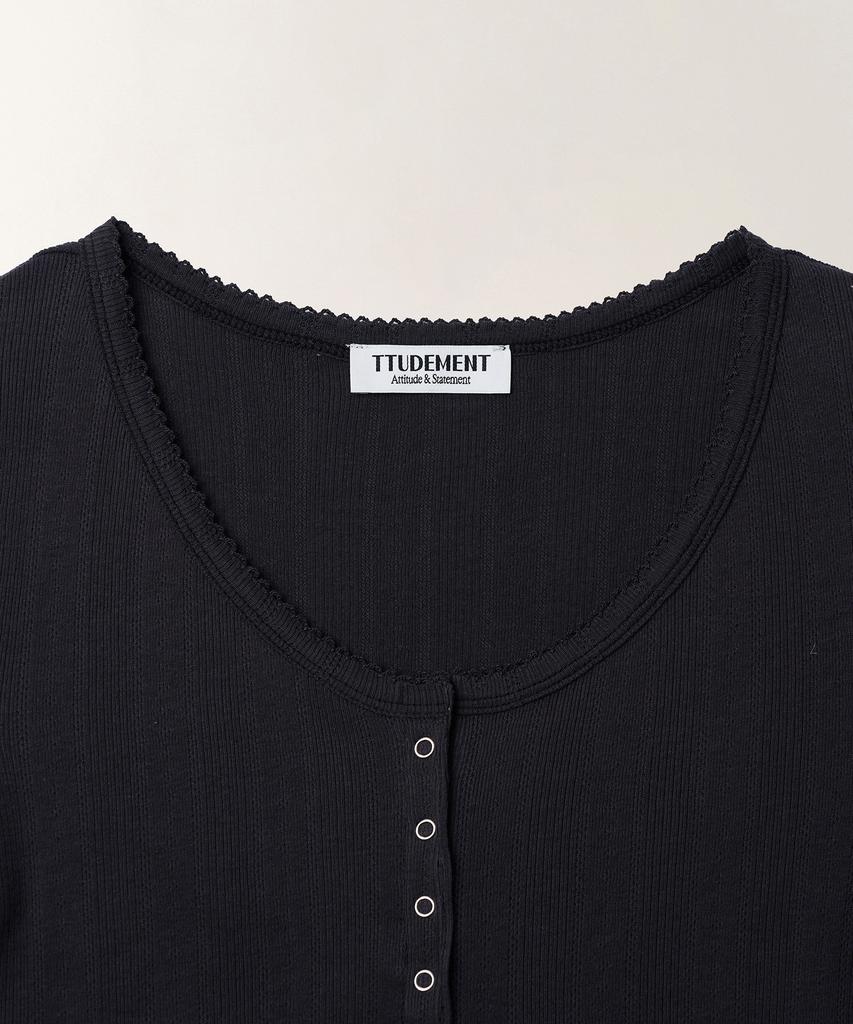 TTUDEMENT Eyelet Henley T-Shirt_Charcoal