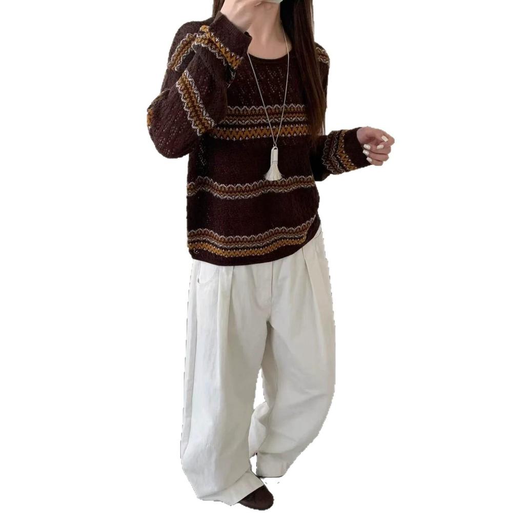2026 Early Autumn Korean Style Loose Color Block Wool Knitwear Women's Slimming Sweater