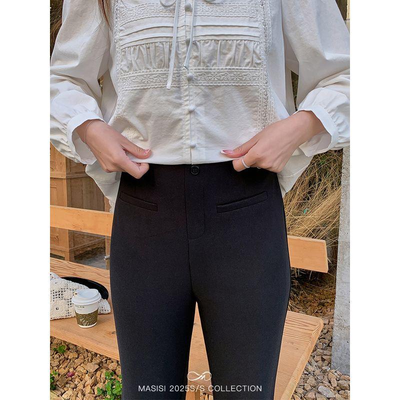 Maxi Plus Size Women's Clothing Show Thin Black High-Waisted Boot-Cut Pants Spring Plus Size Ladies Loose Elastic Straight Casual Pants