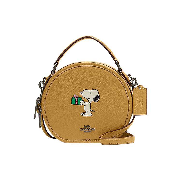 Coach X Peanuts Snoopy Dempsey 18 Zip Closure Cartoon Pattern Print Leather Handbag Women handbag Beige CF290-QBRQD Basic Set (Bag+Dust Bag)