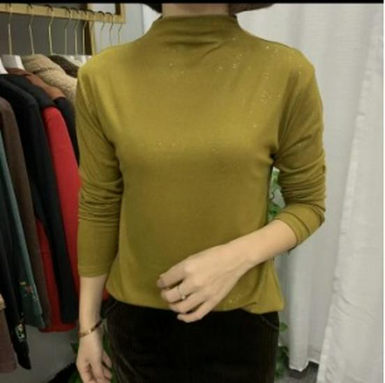 

Бархатная футболка с пайетками женская с полувысоким воротом, облегающая, зимний базовый слой - доступен большой размер S жёлтый/зелёный