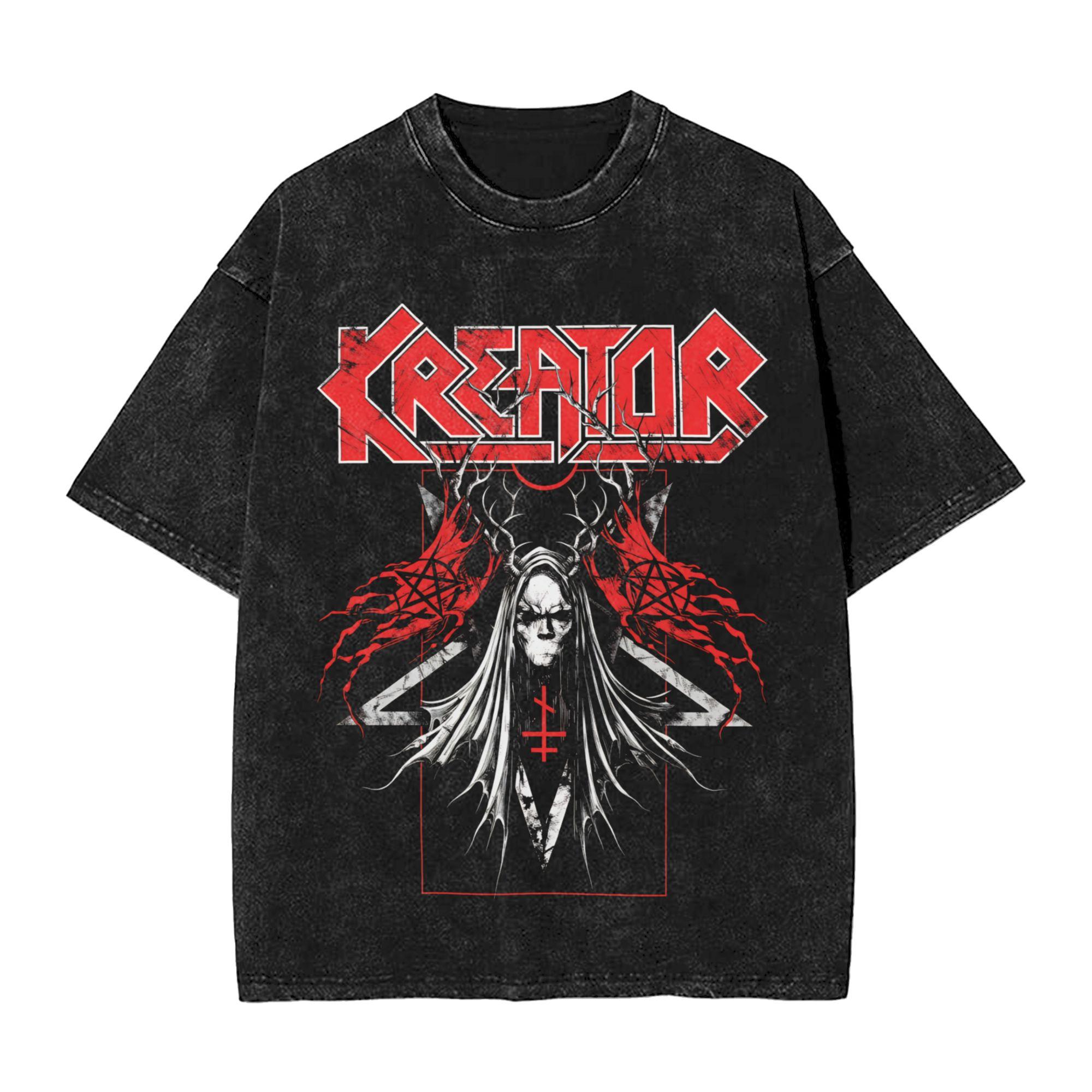 

Graphic Printed kreator tour Washed Shirts Apparel Harajuku TShirt for Unisex Women Tee S