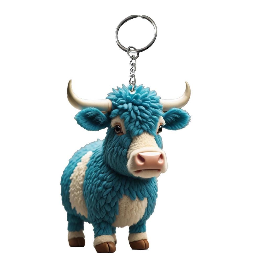 Cow Keychain Cartoon Acrylic Car Keyring Bull Backpacks Pendant Gifts Novelty