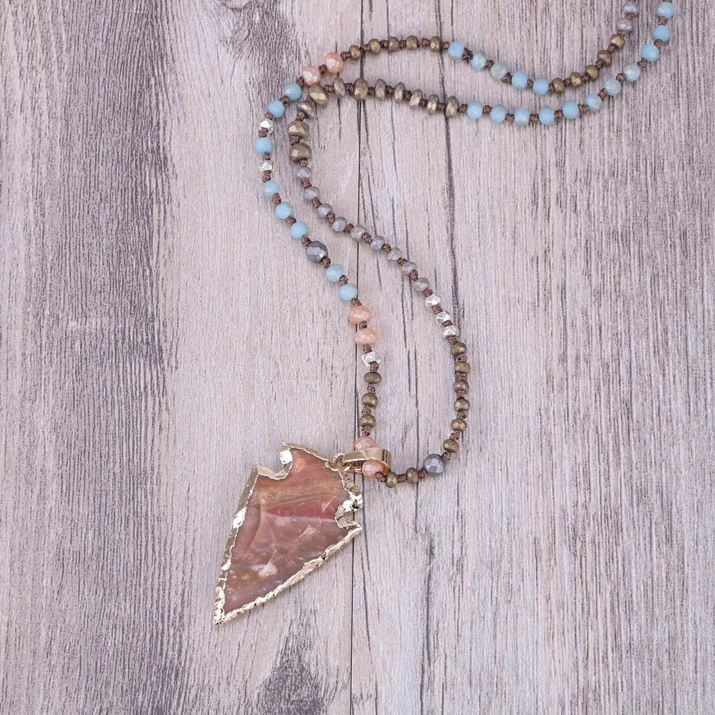 Collana KELITCH con Perle di Agata Opaca e Cristallo, Ciondolo Pietra Preziosa, Collana Lunga Statement per Donne (4 Ciondoli)