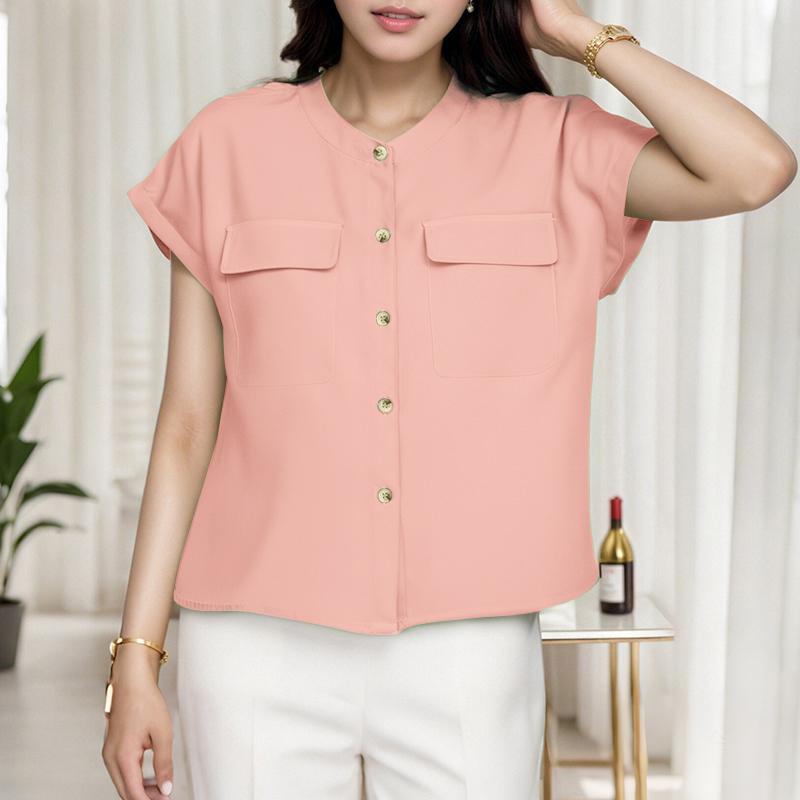 

ZANZEA Женская летняя блузка свободного покроя с круглым вырезом и коротким рукавом 3XL розовый